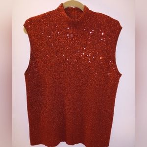 Sleeveless, mock neck sweater - Stretchy knit with sequins - Wine Red - Like New